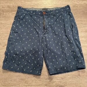 J Crew Shorts‎ Mens 29 Blue Anchor Print Shorts Preppy Casual Nautical Cotton 9"